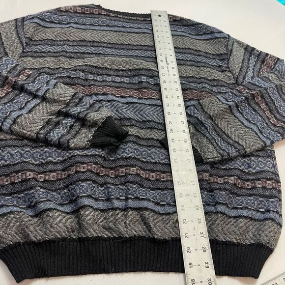 MFH Knits 100% Alpaca Men's Crewneck Sweater Size XXL Blue Gray Black Stripped - Picture 6 of 9